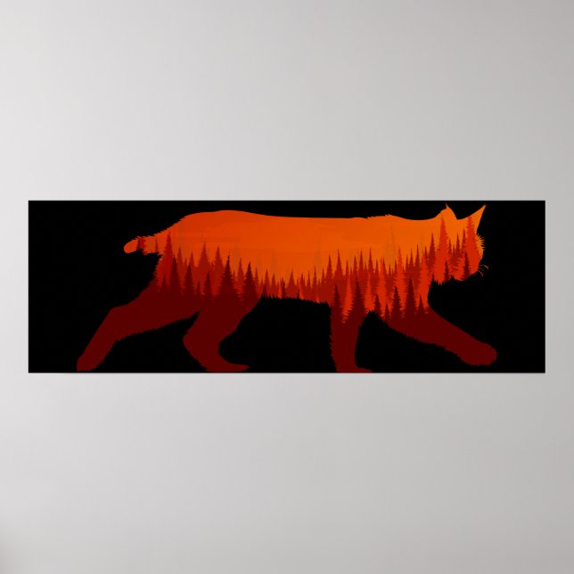 Poster Paisagem de Árvore Florestal Bobcat Lynx (Frente)