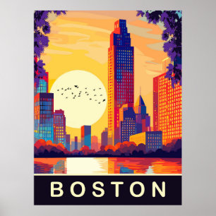 Poster Paisagem de Boston, MA ao pôr do sol, Viagens