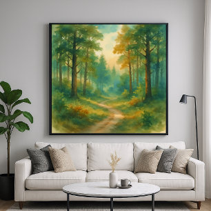 Poster Paisagem de Caminho Florestal - Estilo de Pintura