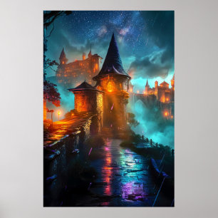 Poster Paisagem de Cidade Neon Cyberpunk Sci-Fi da Mystic
