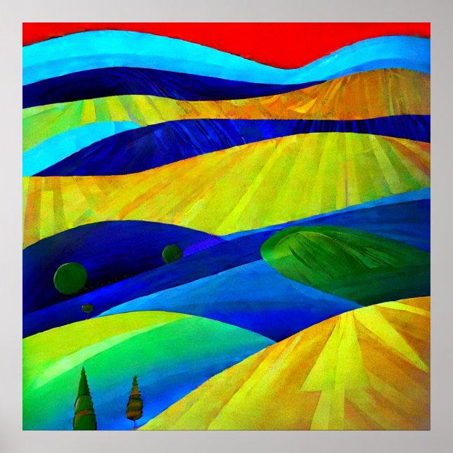 Poster Paisagem de Colinas da Fantasia Arco-íris (Frente)
