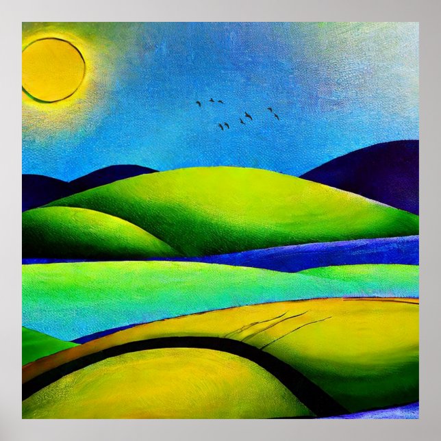 Poster Paisagem de Colinas Verdes (Frente)