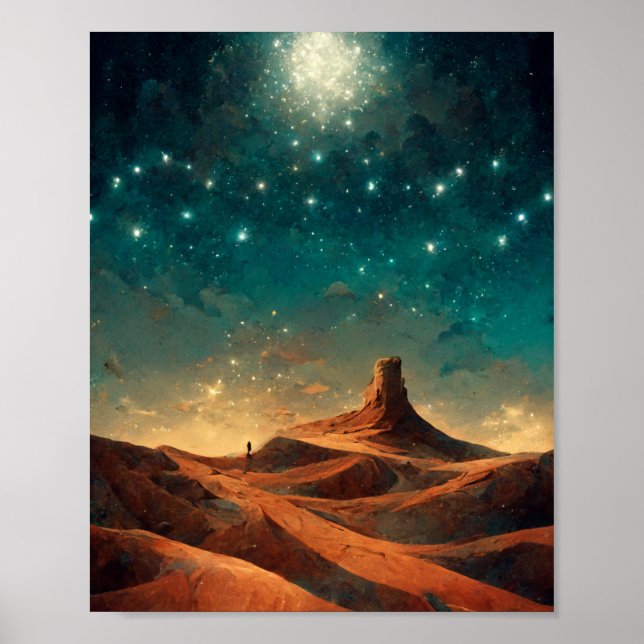 Poster Paisagem de Fantasia na Noite do Deserto SciFi (Frente)