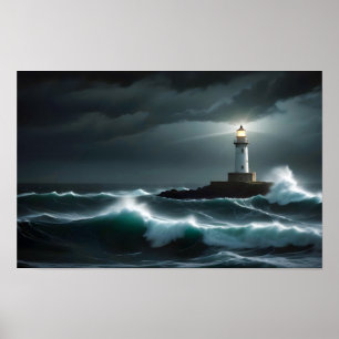 Poster Paisagem de Farol Ondas do Oceano Costeiro Ondas d