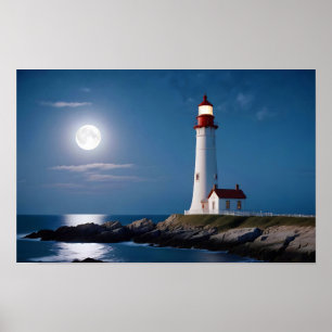 Poster Paisagem de Farol Paisagem Costeira Oceano Calmo N