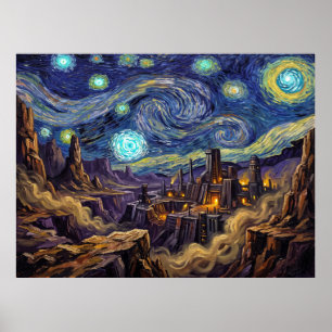 Poster Paisagem de Ficção Científica da Noite Estrelada d