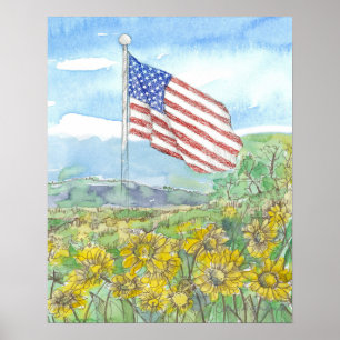Poster Paisagem de Flores Silvestres Amarelas da Bandeira