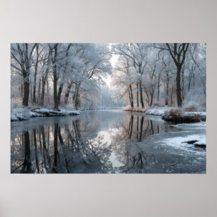 Poster Paisagem de floresta de inverno com um rio calmo
