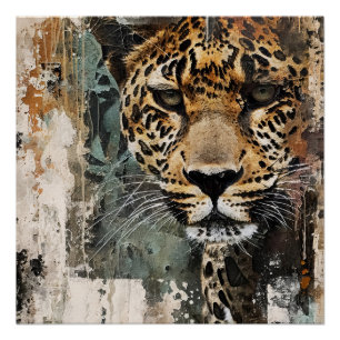 Pôster Paisagem de Gatos de Selva abstrato branco