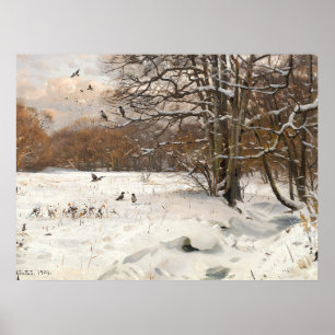 Poster Paisagem de Inverno Antiga com Corvos Arte a Óleo
