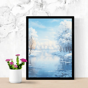 Poster paisagem de inverno com lago tranquilo congelado