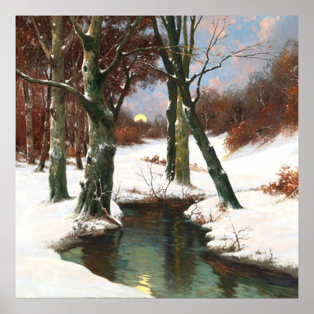 Poster Paisagem de Inverno com Lua Nascente, Arte Fina (Frente)