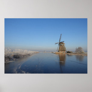Poster Paisagem de inverno com moinho de vento e gelo