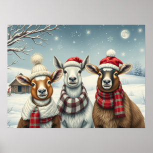 Poster Paisagem de inverno com ovelha e cabine