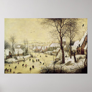 Pôster Paisagem de inverno com Patinadores