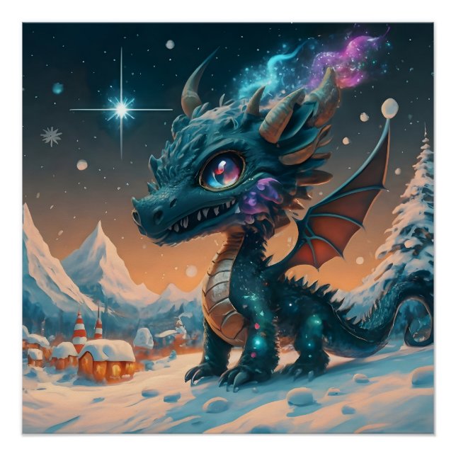 Pôster Paisagem de inverno de Chibi Dragon Mystical (Frente)