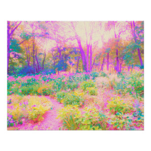 Pôster Paisagem de Jardim Cor-de-Rosa e Coral Iluminada