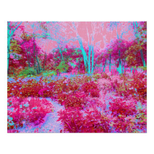 Pôster Paisagem de Jardim Impressionista Vermelho e Rosa