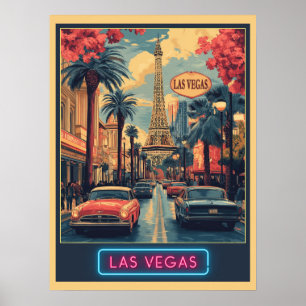 Poster Paisagem de Las Vegas com Torre Eiffel - Retrospec