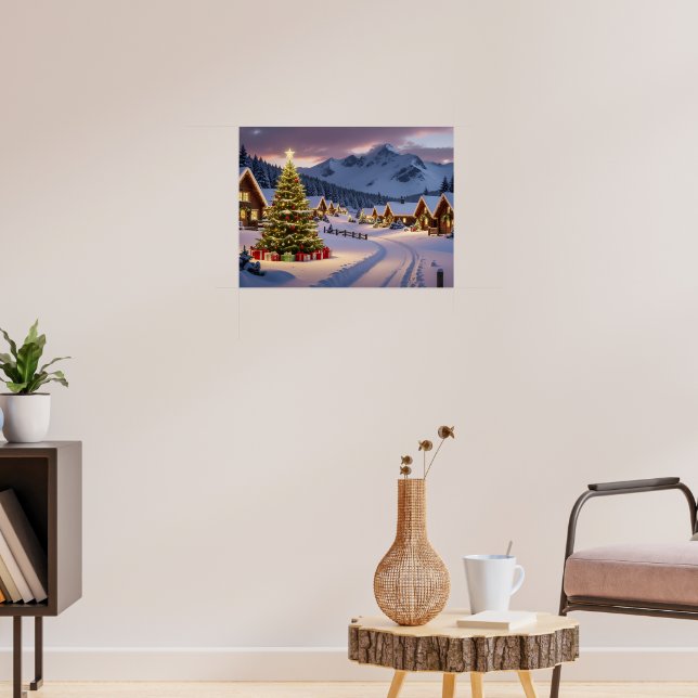 Poster Paisagem de luzes de Natal com neve (Sala de Estar 3)