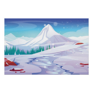 Pôster Paisagem de montanha de neve
