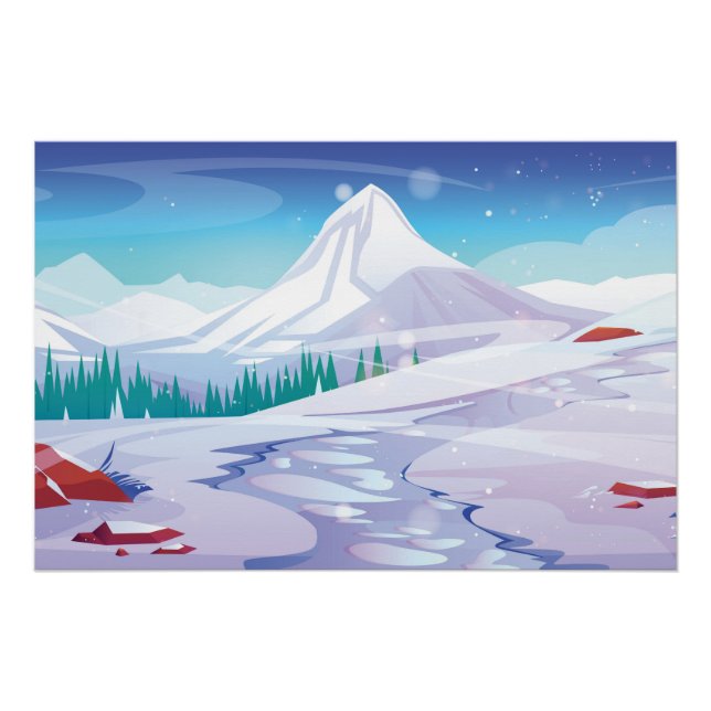 Pôster Paisagem de montanha de neve (Frente)