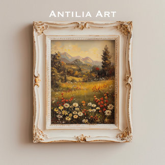 Poster Paisagem de Montanha de Pintura de Prados de Flore