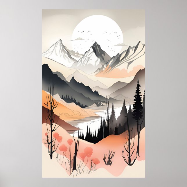 Poster Paisagem de Montanha Moderna (Frente)