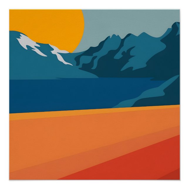 Pôster Paisagem de Montanha Vermelha e Azul - Antecedente (Frente)