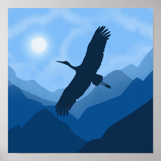 Poster Paisagem de Montanha. Voo de um Pássaro (Frente)