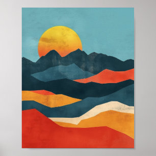 Poster Paisagem de Montanhas Laranja e Azuis