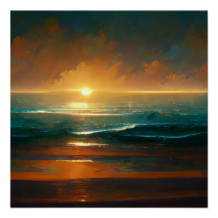 Pôster Paisagem de Ondas Azuis Dramáticas