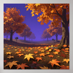 Poster Paisagem de outono com folhas de bordo