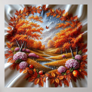 Poster Paisagem de Outono Decorada com Hortênsias