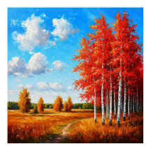 Paisagem de Outono Vibrante com Árvores Vermelhas 