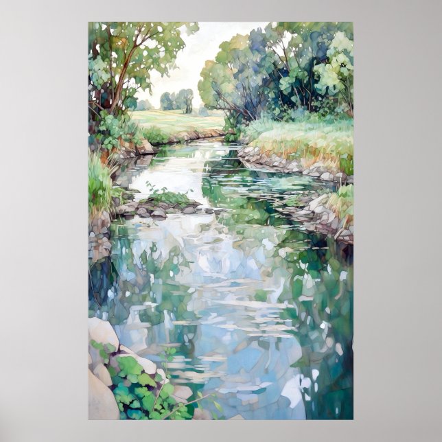 Poster Paisagem de Paisagem de Cores de Água (Frente)