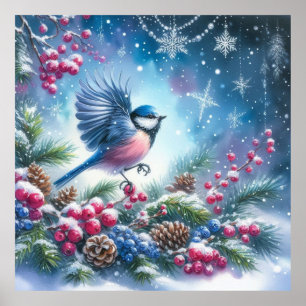 Poster Paisagem de pássaro e inverno 22