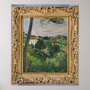 Pôster Paisagem de Paul Cezanne com telhado vermelho ou