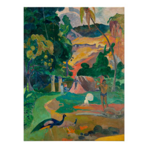 Pôster Paisagem de Paul Gauguin Matamoe com Peacocks