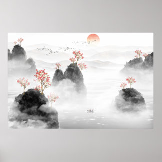 Poster Paisagem de Pintura de Concepção Artística Chinesa