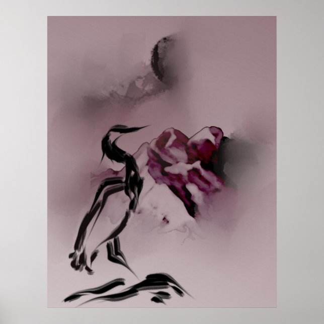 Poster Paisagem de pintura de Heron Heron Bird (Frente)