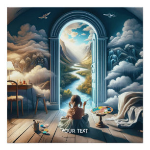 Pôster Paisagem de Pintura de Menina Fantasia