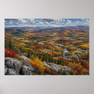Poster Paisagem de pintura do vale do rio outonal