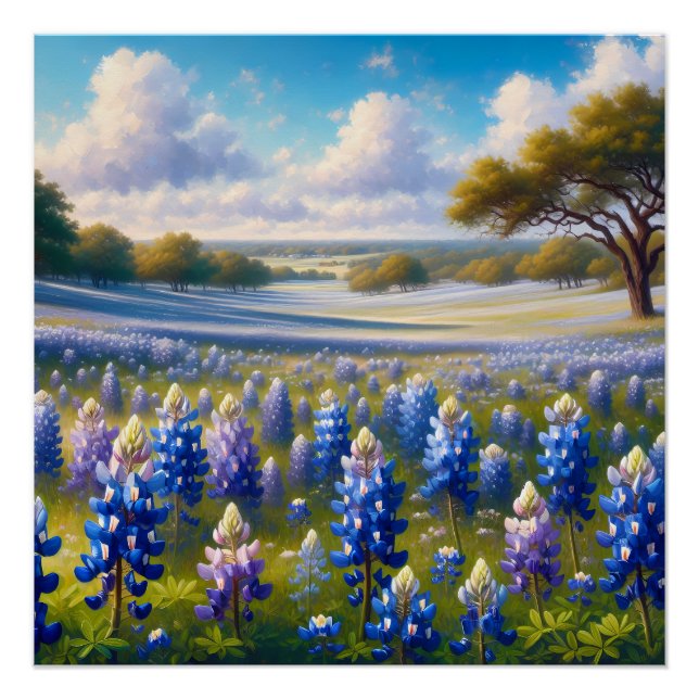 Pôster Paisagem de Prado de Bluebonnet do Texas (Frente)