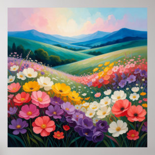 Poster Paisagem de Prado de Flores Silvestres 🌼