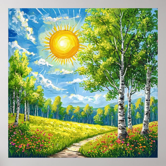Poster 🌞 Paisagem de Prado Ensolarado para Decoração de  (Frente)