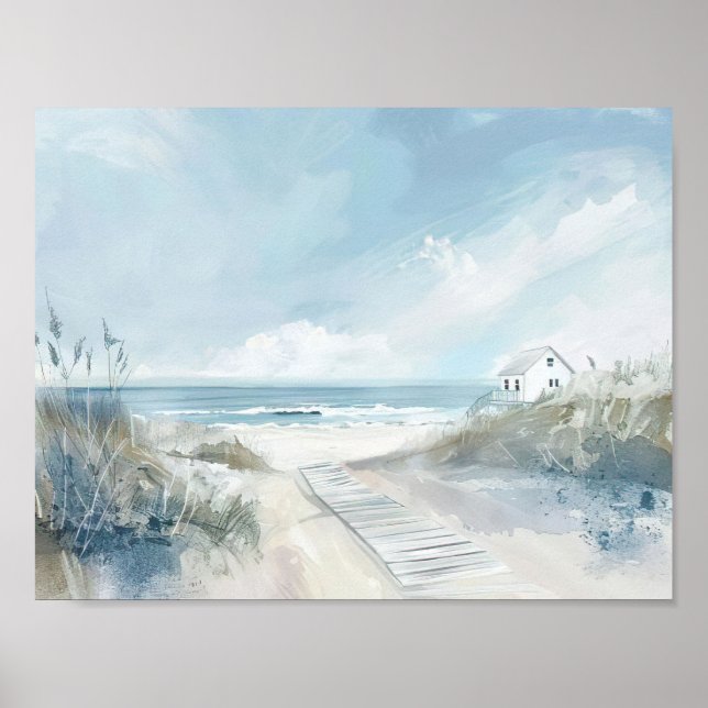 Poster paisagem de praia com estilo aquarela com praias (Frente)
