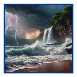 Pôster Paisagem de Praia das Ondas de Relâmpago
