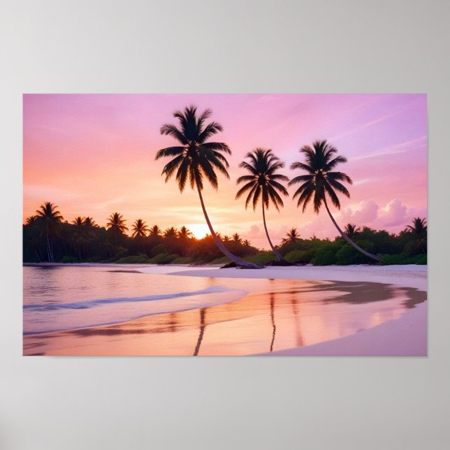 Poster Paisagem de praia Tropical Sunset Dusk Tranquil Ca (Frente)