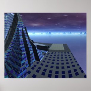 Poster Paisagem de Sci Fi do centro da arte de Gingezel